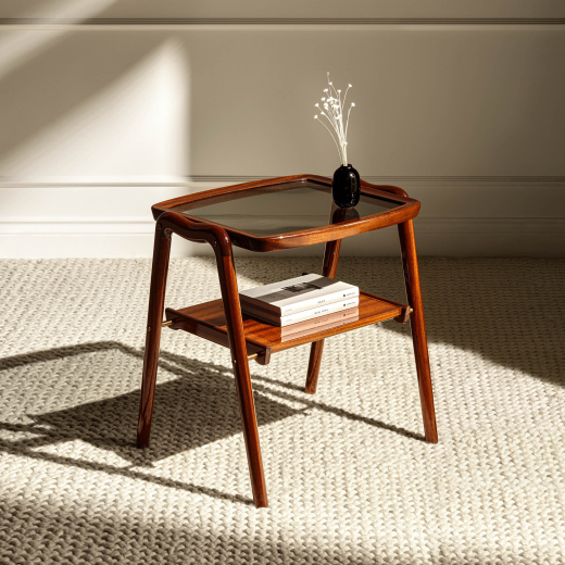Amilcare nightstand in Mahogany wood with finish colour 11 and glass top