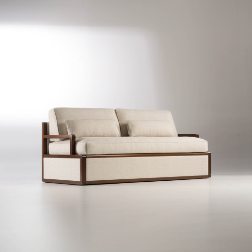 Divano letto Ghibli twin beds Tosconova con rivestimento Baglio L02 foto tre quarti chiuso