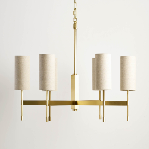 Yves chandelier diameter 80 cm with lampshade colour 01 and galvanic finish satin brass lamp off